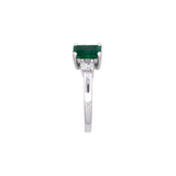 14K White Gold Emerald And Diamond Three Stone Ring