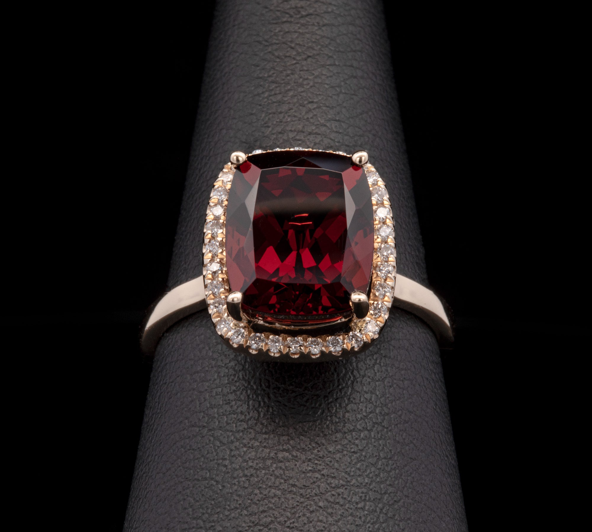 14K Yellow Gold Garnet And Diamond Halo Ring