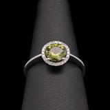 14K White Gold Peridot And Diamond Halo Ring