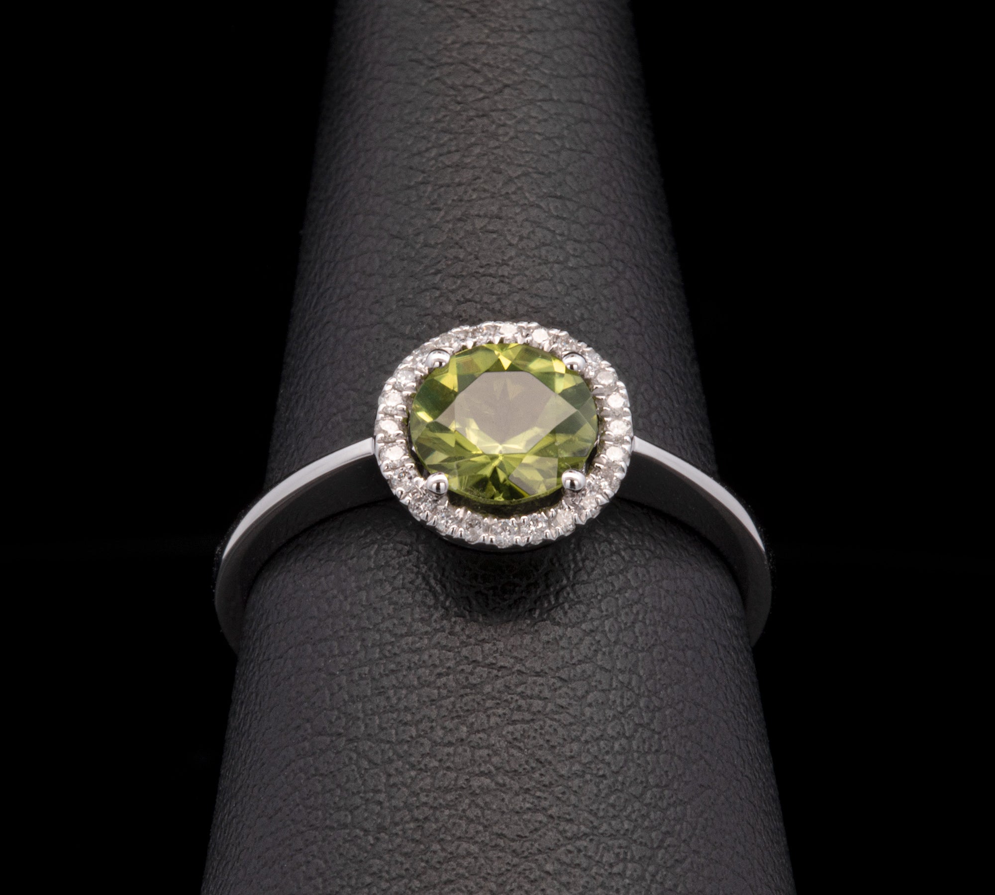 14K White Gold Peridot And Diamond Halo Ring