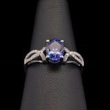 14K White Gold Tanzanite And Twisted Diamond Shank Ring