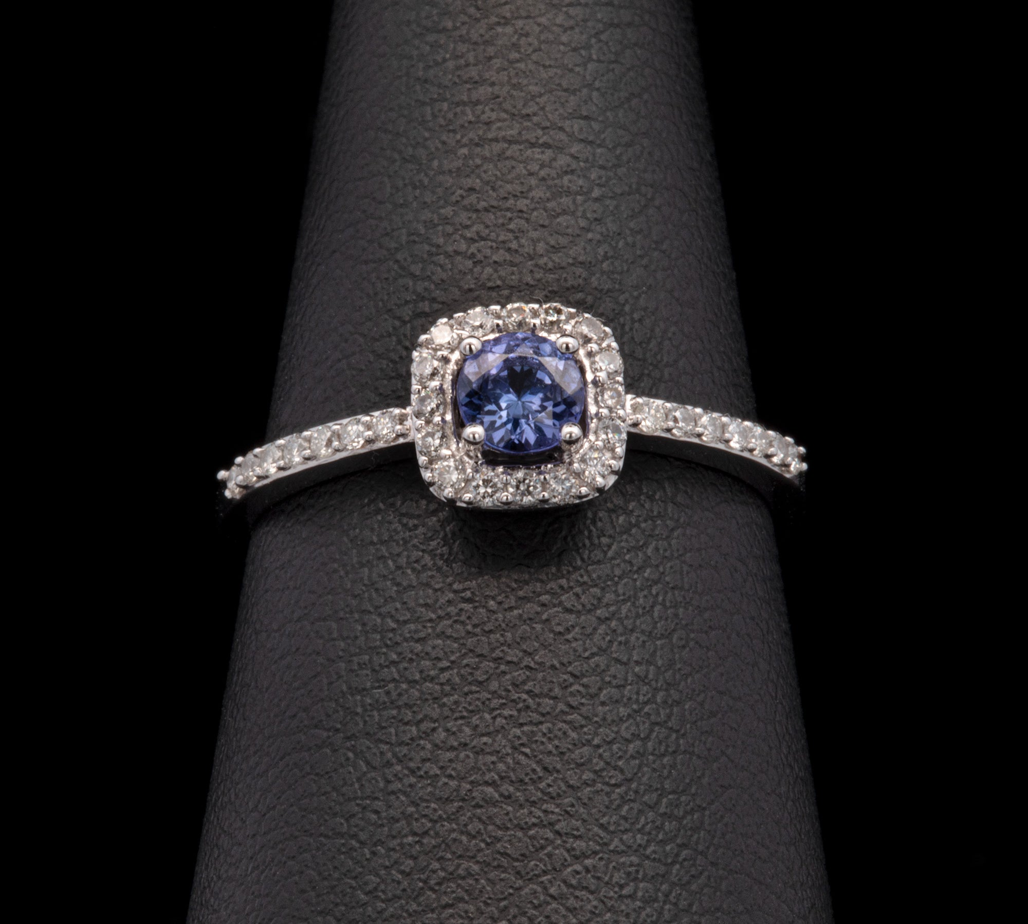 14K White Gold Tanzanite And Diamond Halo Ring