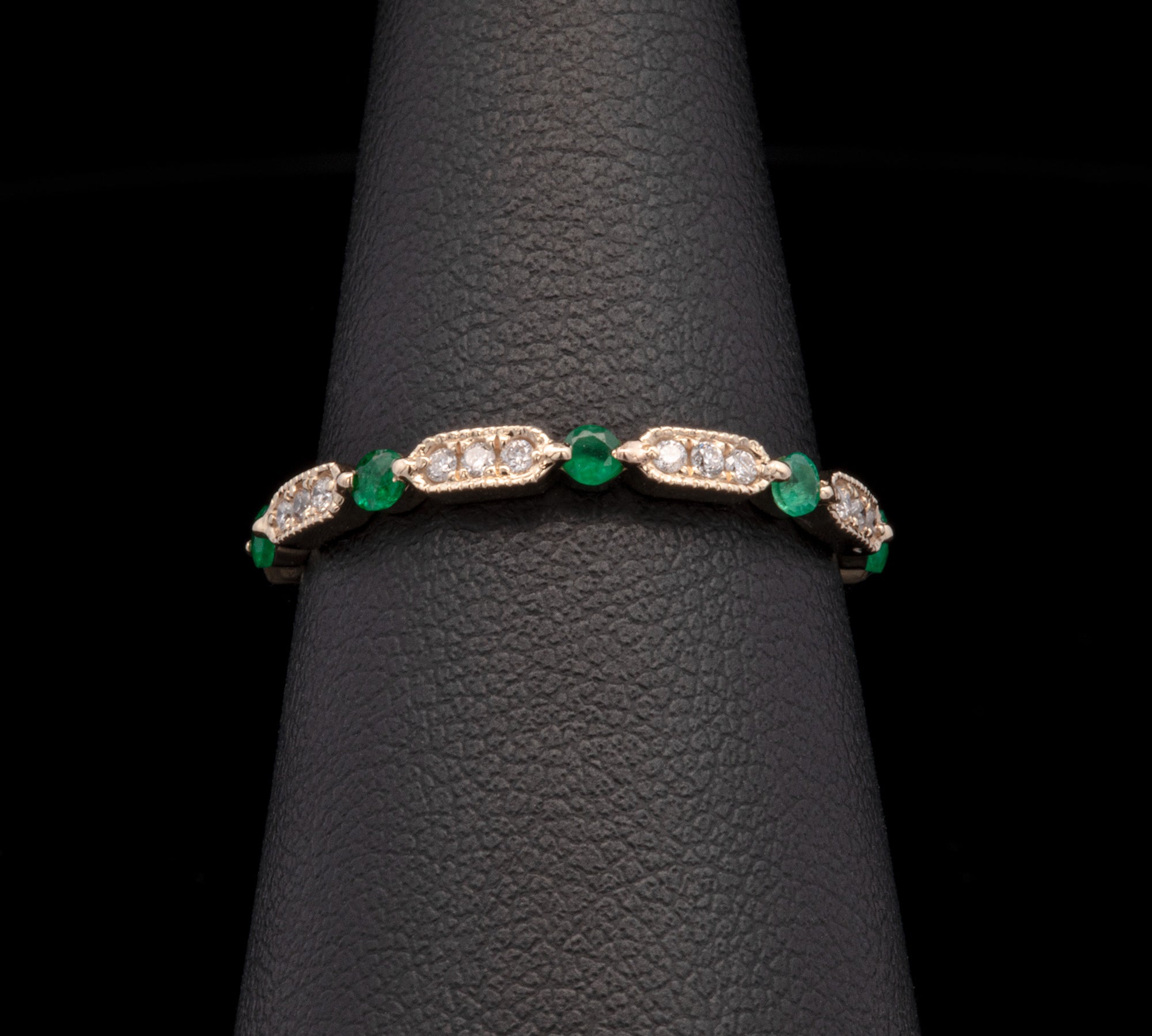 14K Yellow Gold Emerald And Diamond Band