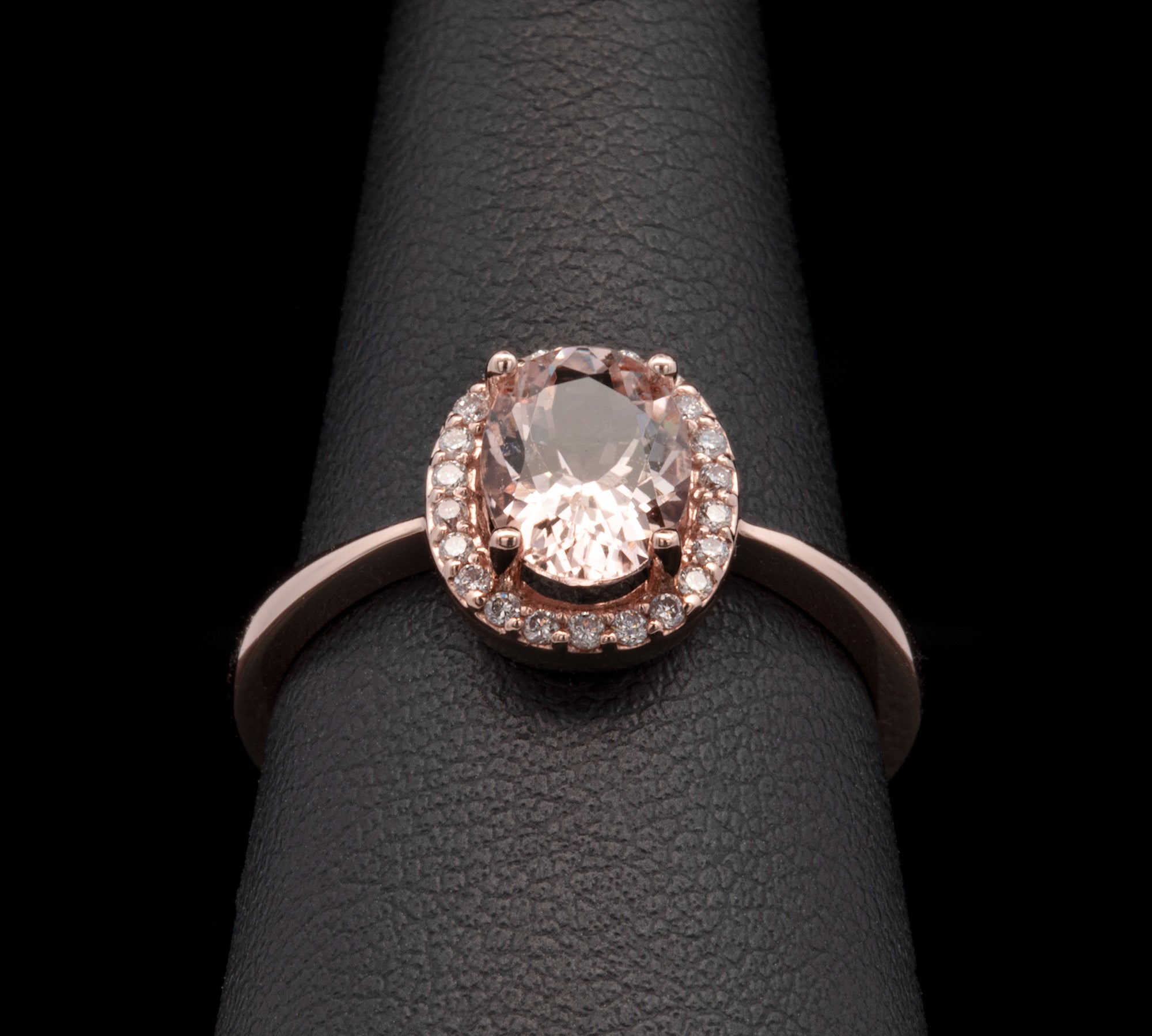 14K Rose Gold Oval Morganite And Diamond Halo Ring