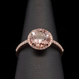 14K Rose Gold Round Morganite And Diamond Halo Ring