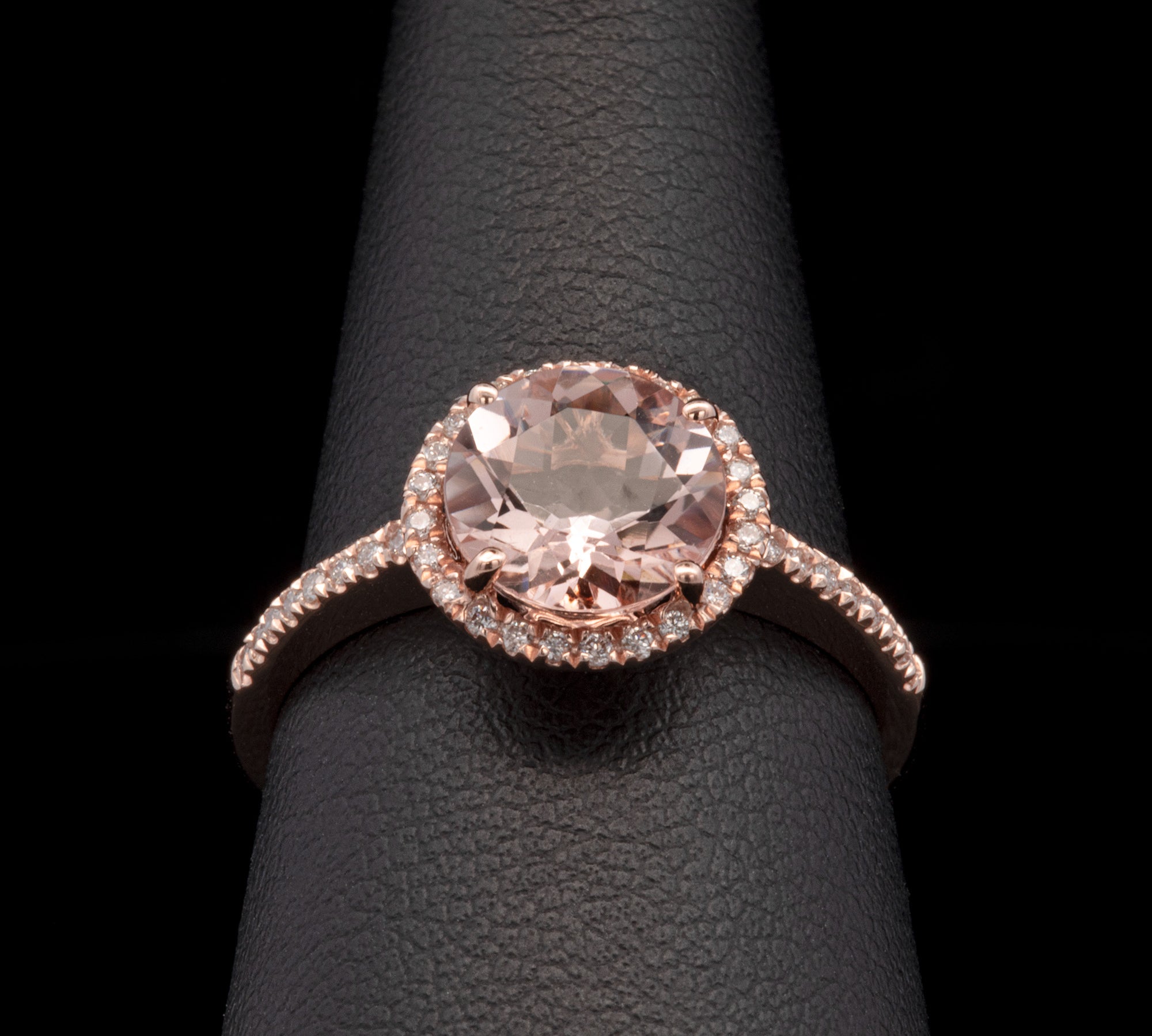 14K Rose Gold Round Morganite And Diamond Halo Ring