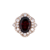 14K Yellow Gold Garnet And Double Diamond Halo Ring