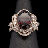 14K Yellow Gold Garnet And Double Diamond Halo Ring