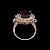 14K Yellow Gold Garnet And Double Diamond Halo Ring