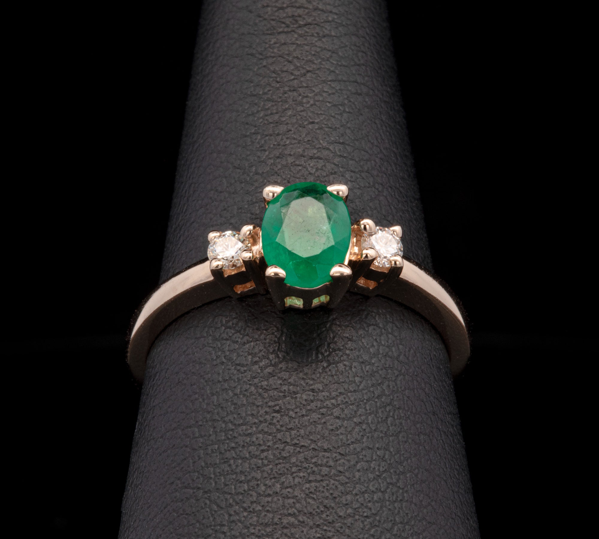 14K Yellow Gold Emerald And Diamond Ring