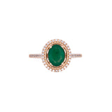 14K Yellow Gold Emerald And Diamond Halo Ring