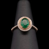 14K Yellow Gold Emerald And Diamond Halo Ring