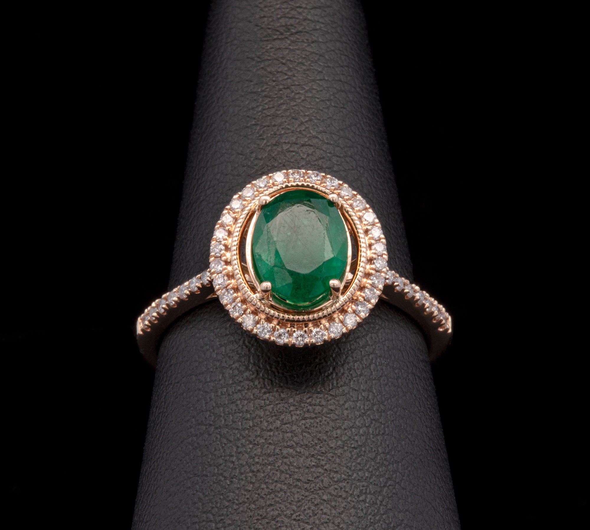 14K Yellow Gold Emerald And Diamond Halo Ring