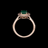 14K Yellow Gold Emerald And Diamond Halo Ring