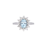 14K White Gold Oval Aquamarine And Diamond Halo Ring
