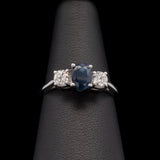 14K White Gold Sapphire and Diamond Three Stone Ring
