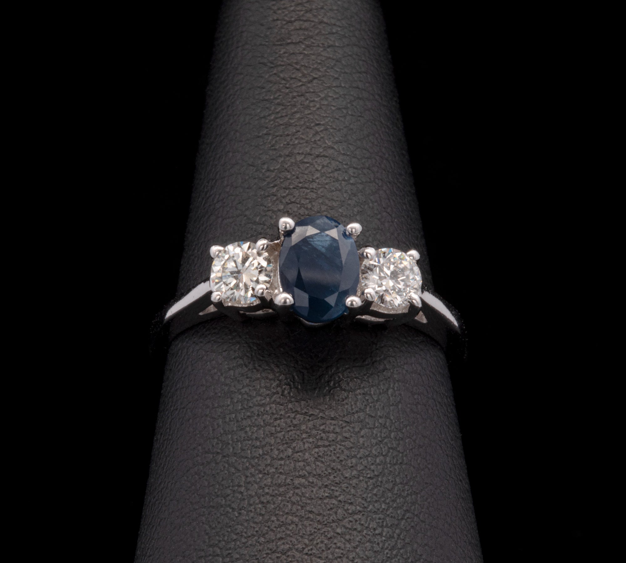 14K White Gold Sapphire and Diamond Three Stone Ring
