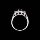 14K White Gold Sapphire and Diamond Three Stone Ring