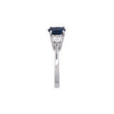 14K White Gold Sapphire and Diamond Three Stone Ring