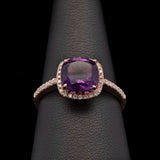 14K Rose Gold Amethyst And Diamond Halo Ring