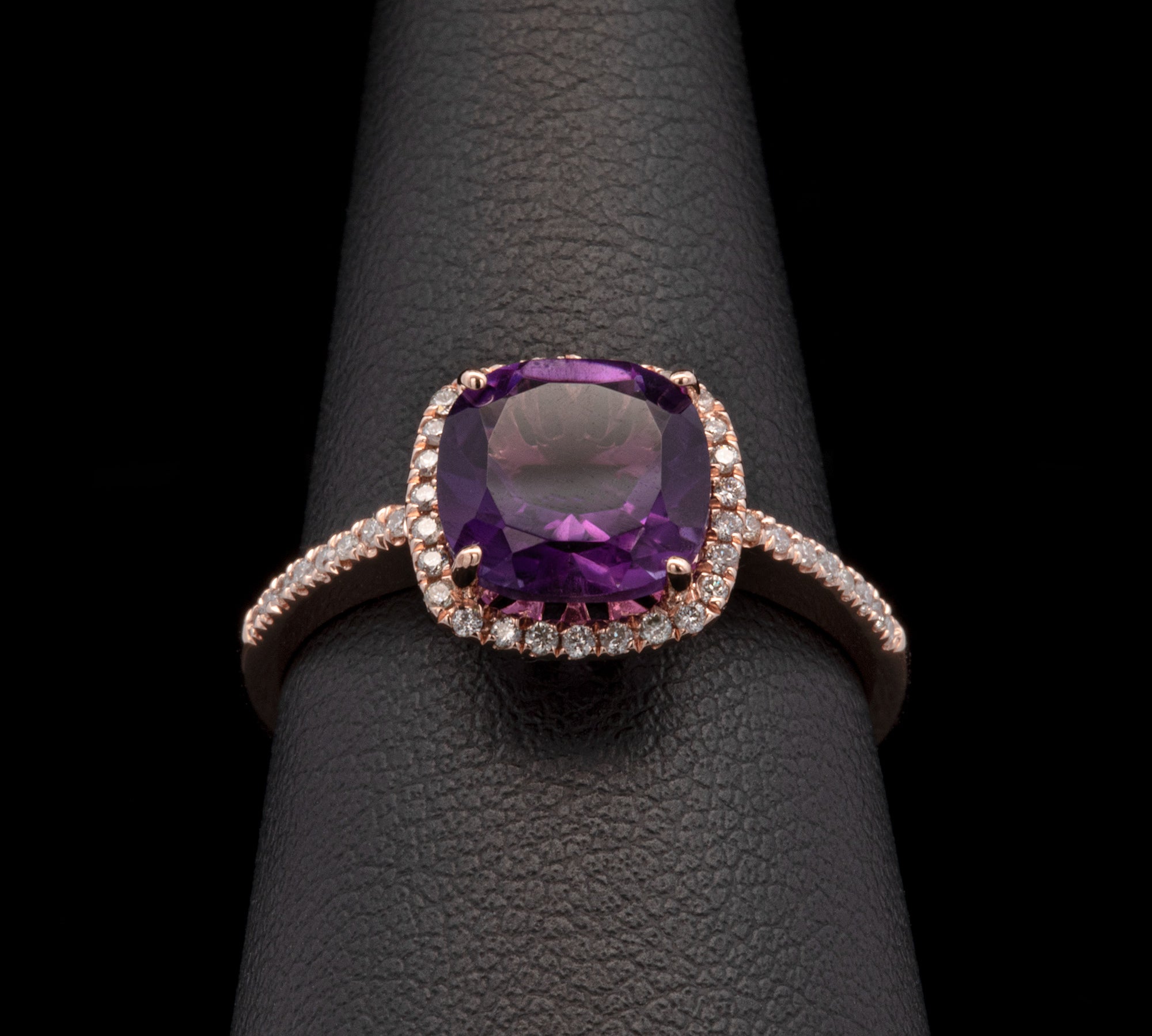 14K Rose Gold Amethyst And Diamond Halo Ring