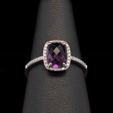 14K White Gold Checker Board Amethyst And Diamond Halo Ring