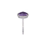 14K White Gold Checker Board Amethyst And Diamond Halo Ring