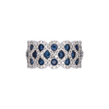 14K White Gold Sapphire And Diamond Wide Geometric Band