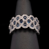 14K White Gold Sapphire And Diamond Wide Geometric Band