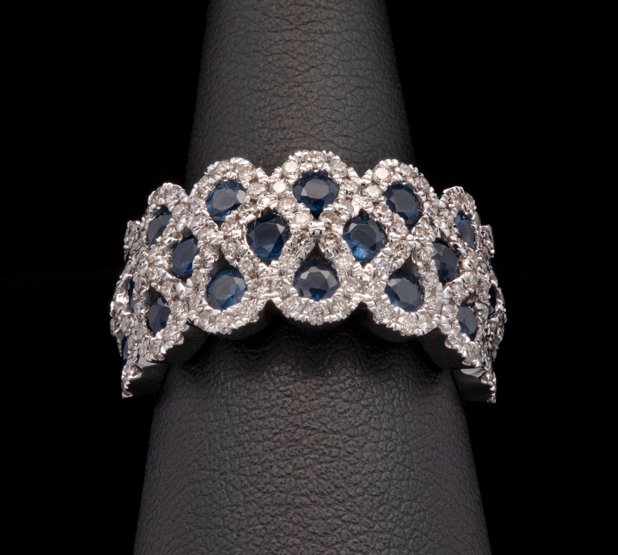 14K White Gold Sapphire And Diamond Wide Geometric Band