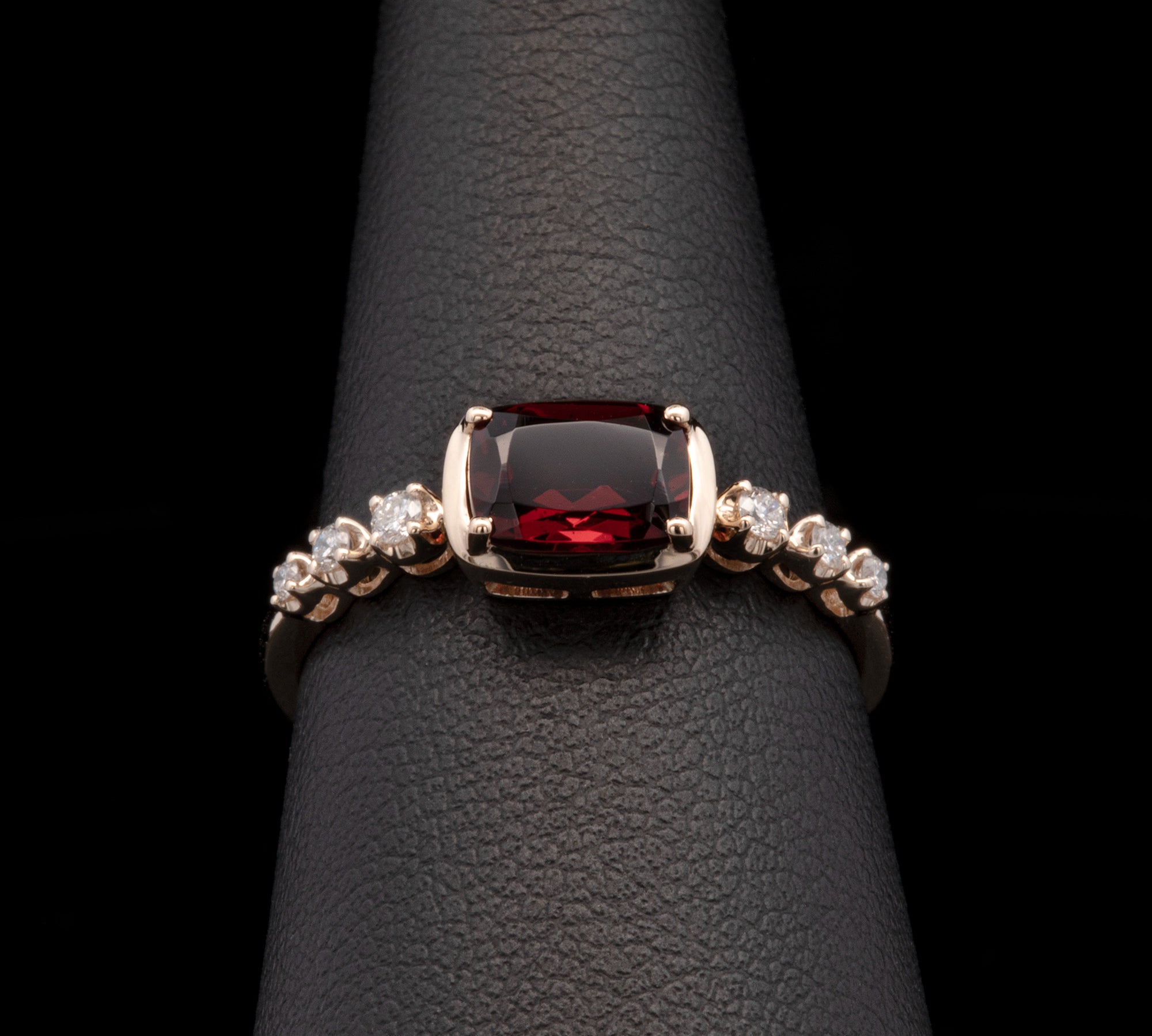 14K Yellow Gold Emerald Cut Garnet And Diamond Ring