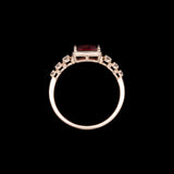 14K Yellow Gold Emerald Cut Garnet And Diamond Ring