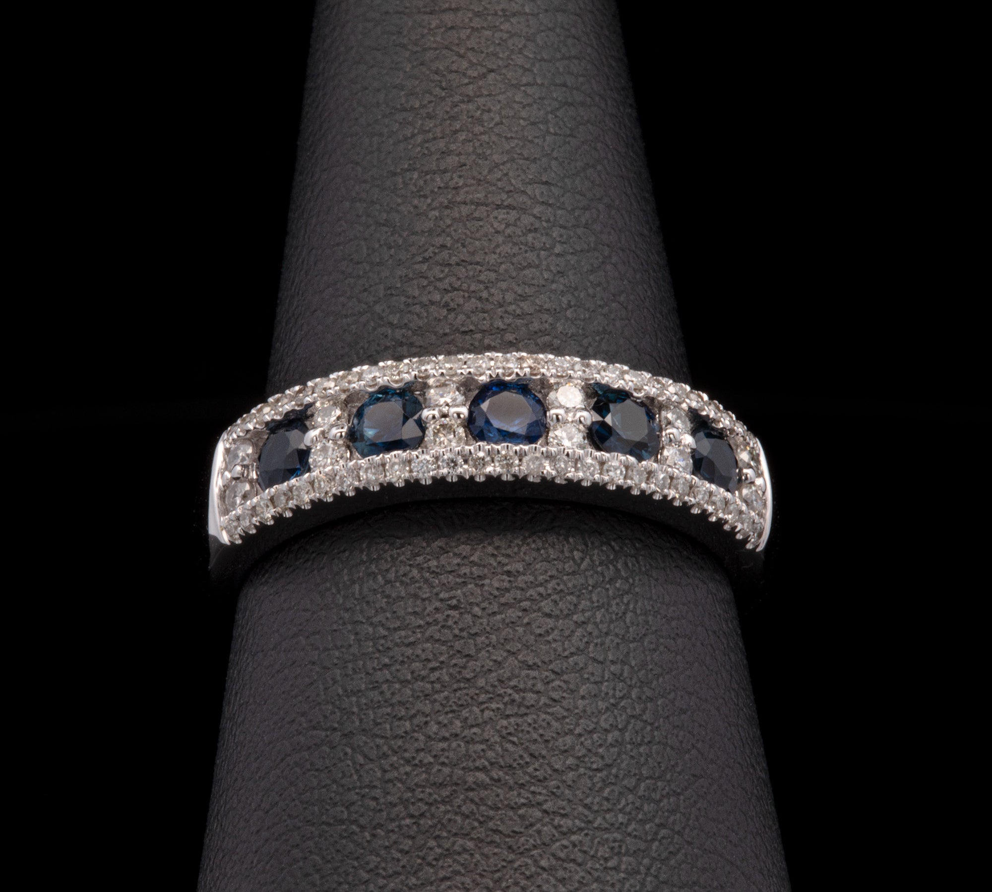 14K White Gold Sapphire And Diamond Band