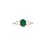 14K Yellow Gold Three Stone Emerald And Diamond Ring