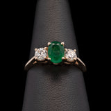 14K Yellow Gold Three Stone Emerald And Diamond Ring
