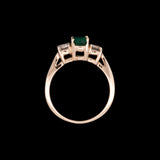 14K Yellow Gold Three Stone Emerald And Diamond Ring