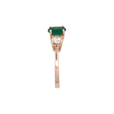 14K Yellow Gold Three Stone Emerald And Diamond Ring