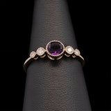 14K Yellow Gold Five Stone Amethyst And Diamond Ring