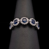 14K White Gold Sapphire And Diamond Halo Band