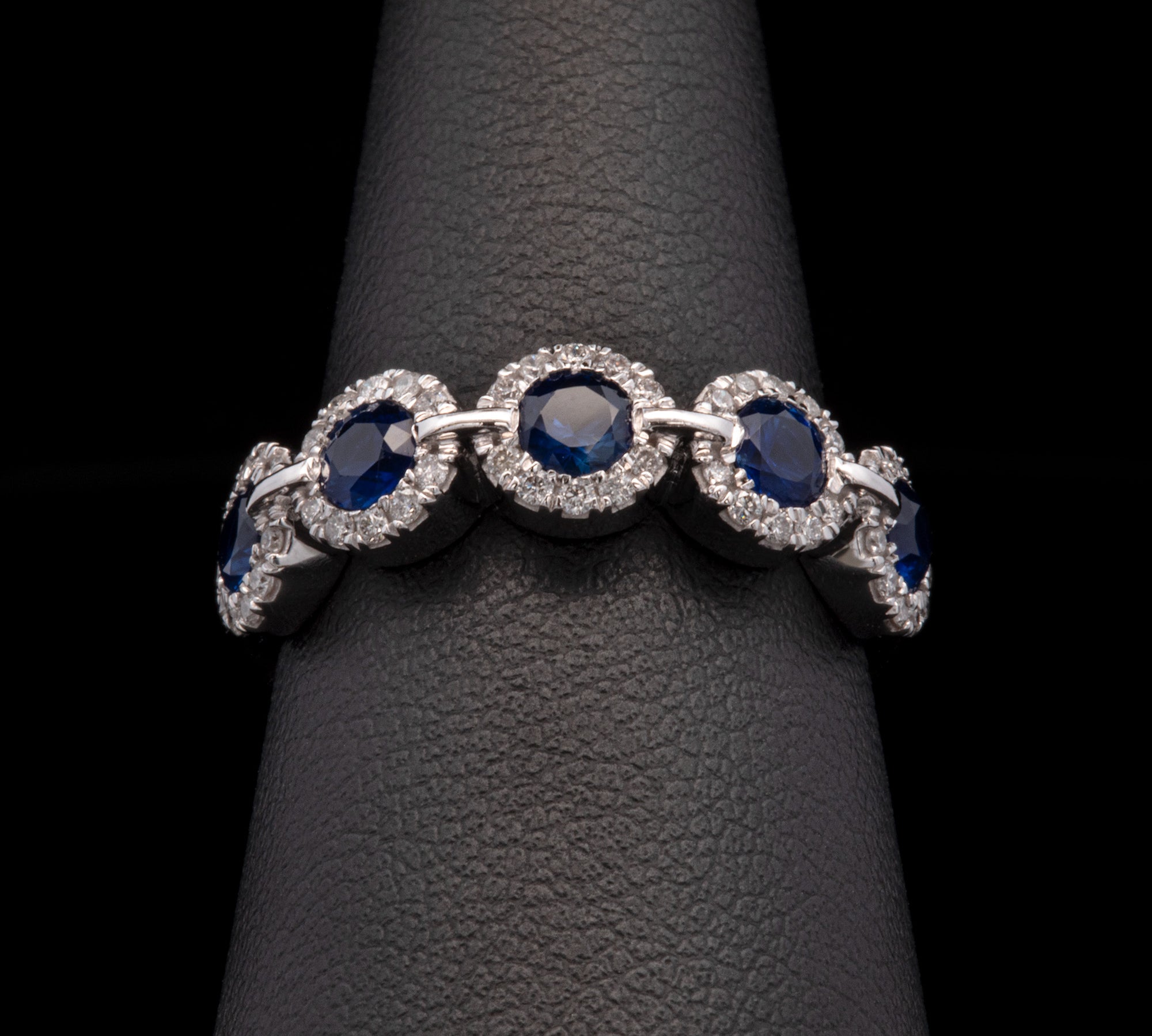 14K White Gold Sapphire And Diamond Halo Band