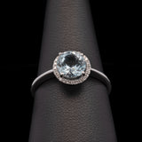 14K White Gold Aquamarine And Diamond Halo Ring