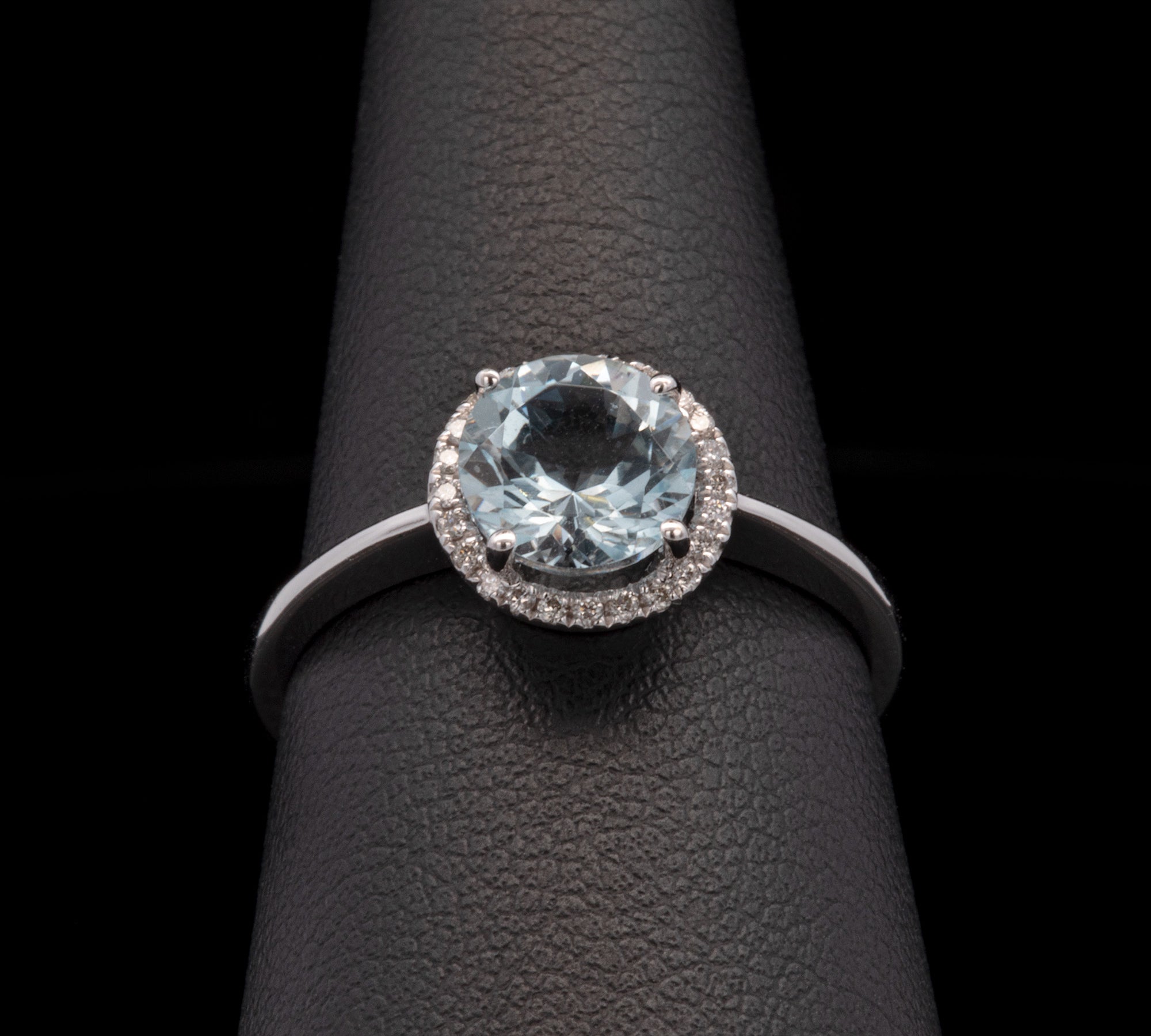 14K White Gold Aquamarine And Diamond Halo Ring