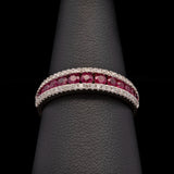 14K Yellow Gold Three-Row Ruby And Diamond Band