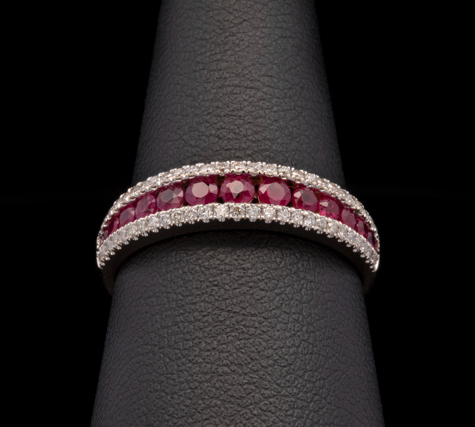 14K Yellow Gold Three-Row Ruby And Diamond Band