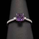 14K White Gold Amethyst And Diamond Ring