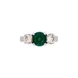 14K White Gold Emerald And Diamond Three Stone Ring
