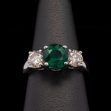 14K White Gold Emerald And Diamond Three Stone Ring