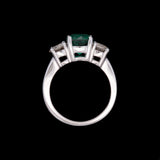 14K White Gold Emerald And Diamond Three Stone Ring