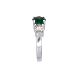 14K White Gold Emerald And Diamond Three Stone Ring