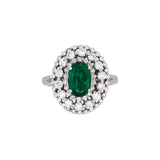 14K White Gold Emerald And Triple Diamond Halo Ring